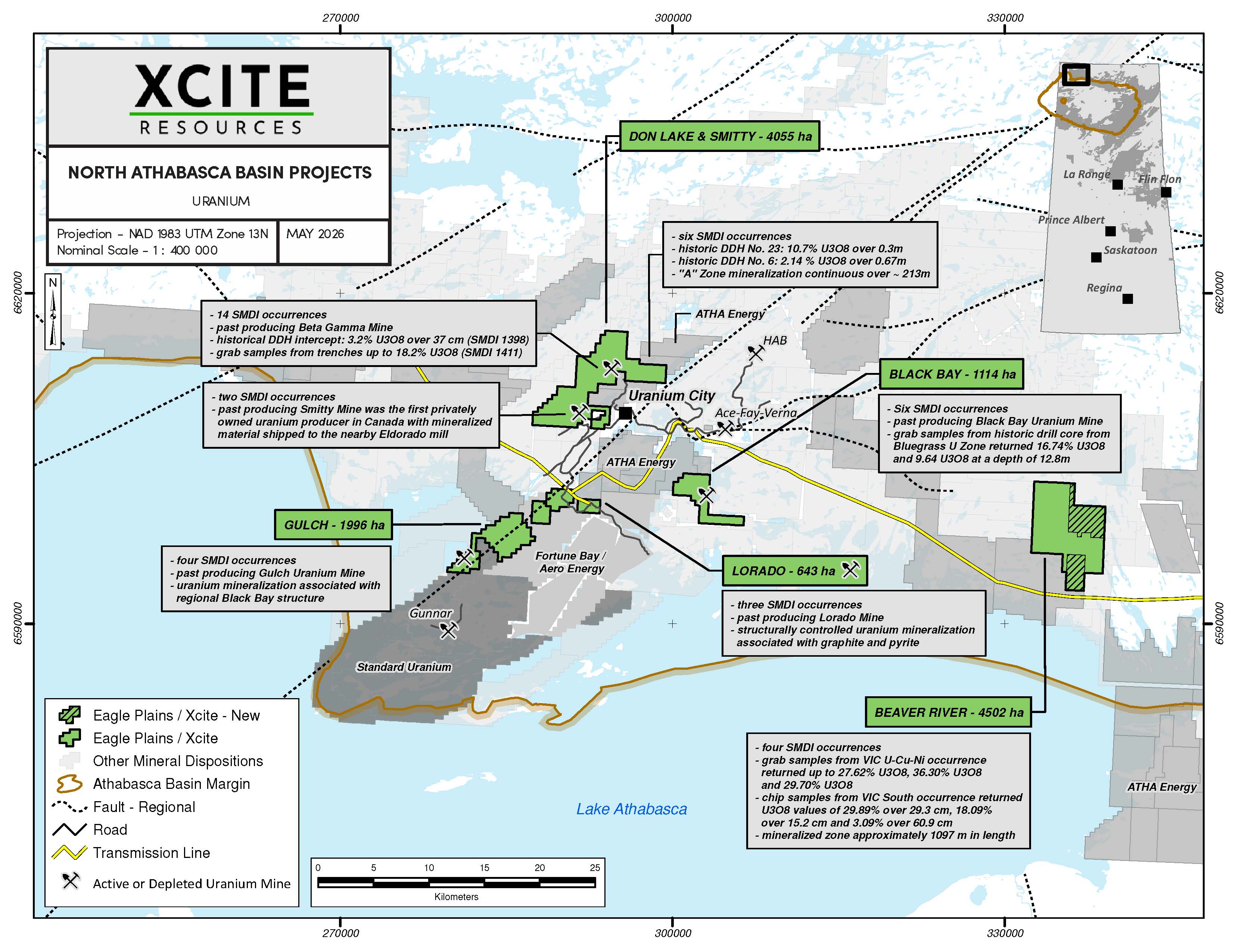 Xcite Uranium North Athabasca Basin Projects Map