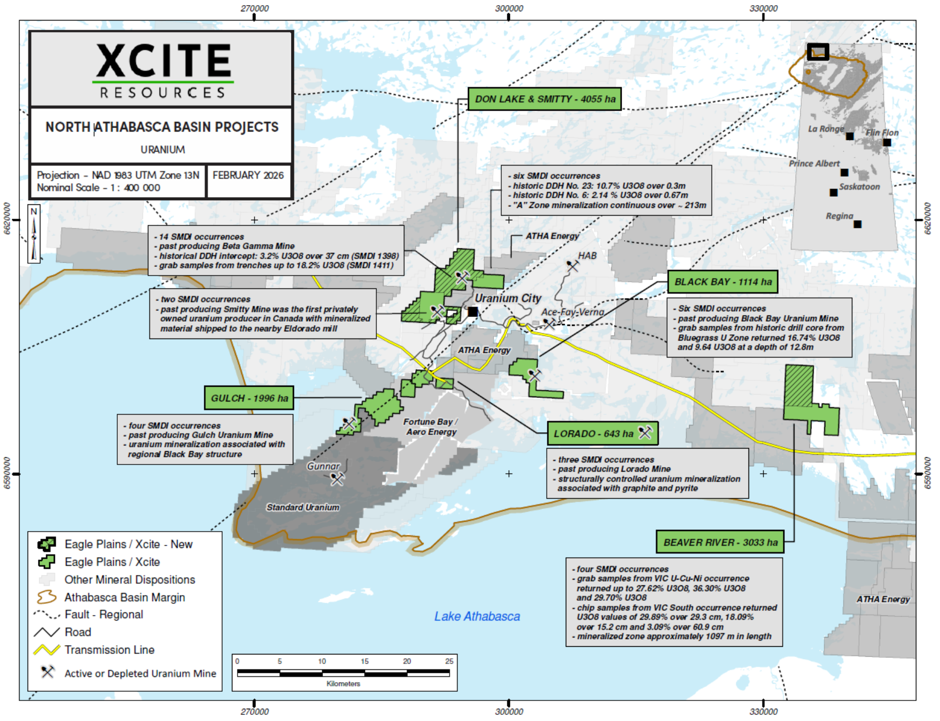 Xcite Uranium North Athabasca Basin Projects Map