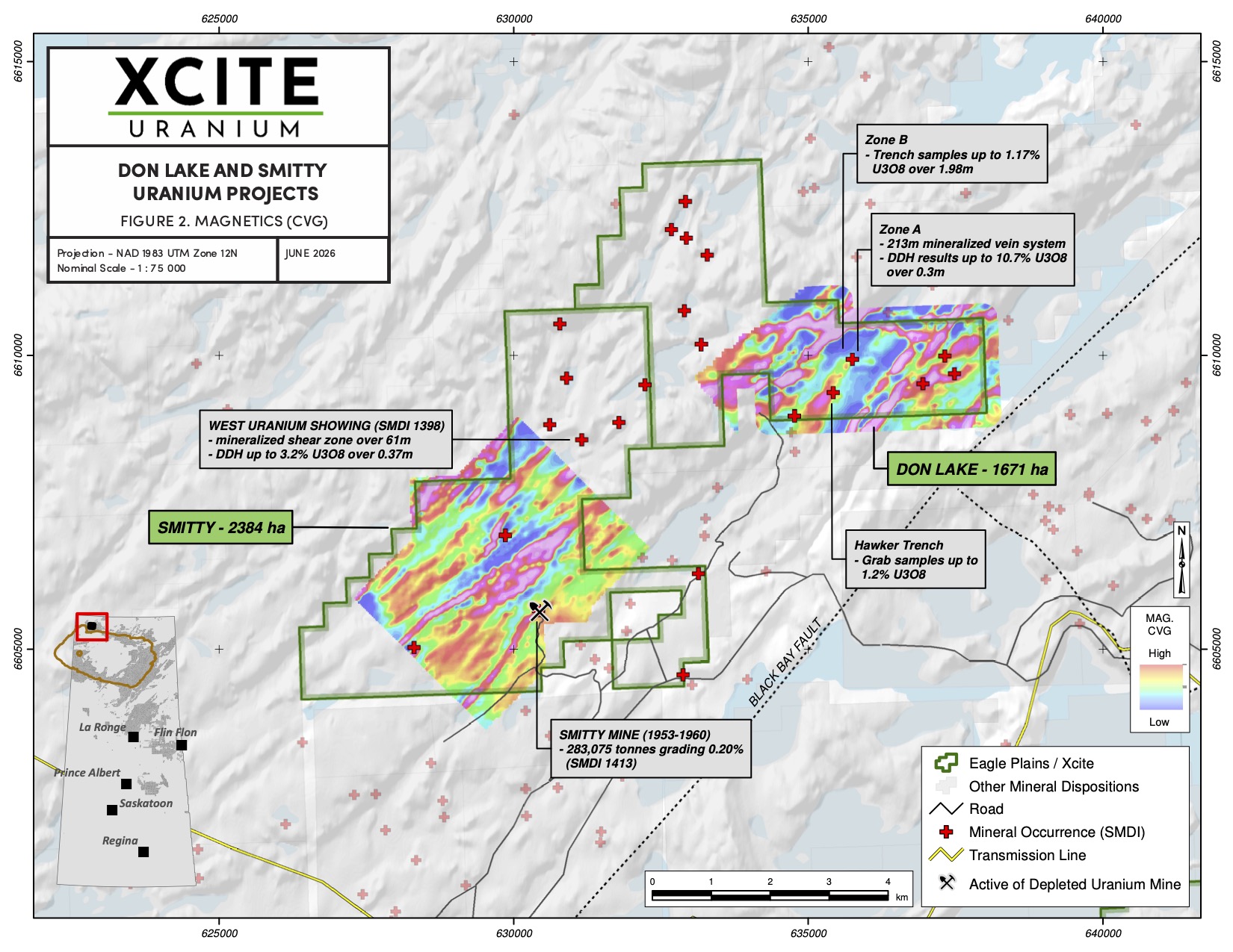 Figure 1. Don Lake and Smitty Uranium Projects – Magnetics (CVG)