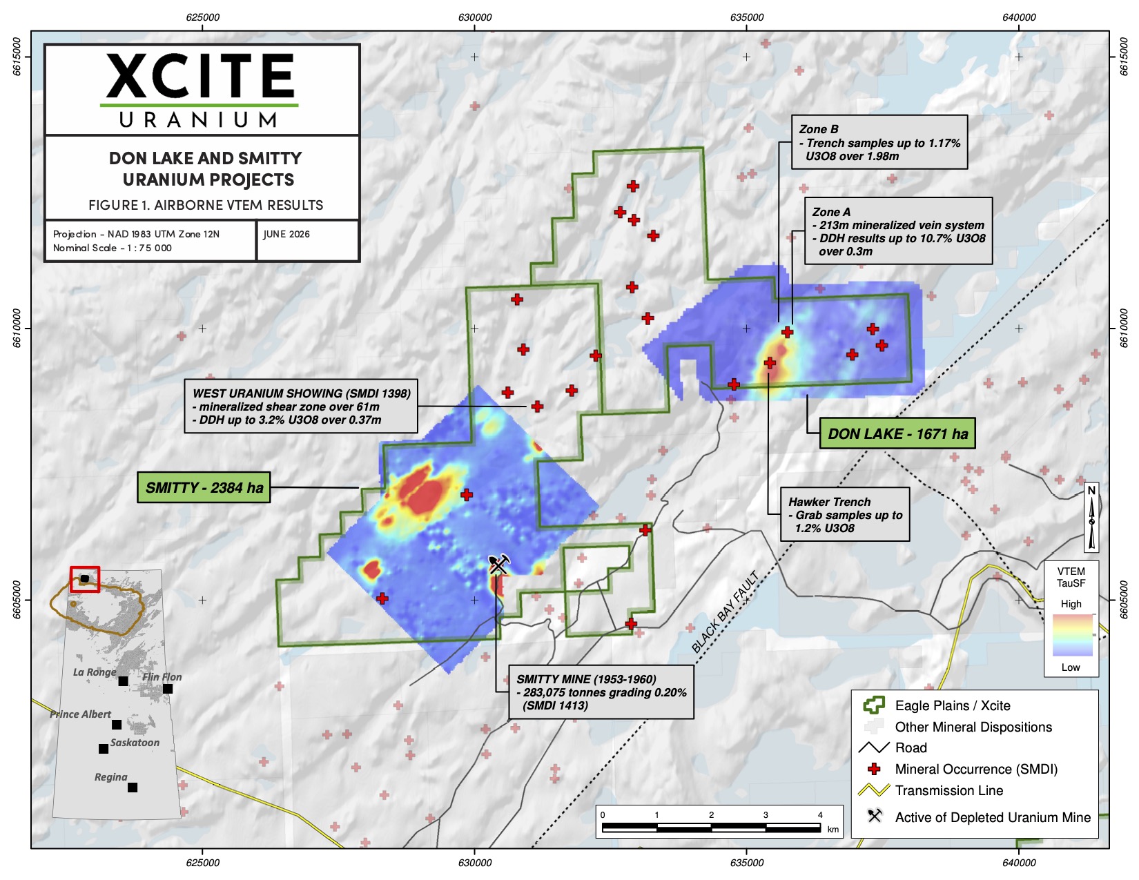 Figure 2. Don Lake and Smitty Uranium Projects – Airborne VTEM Results