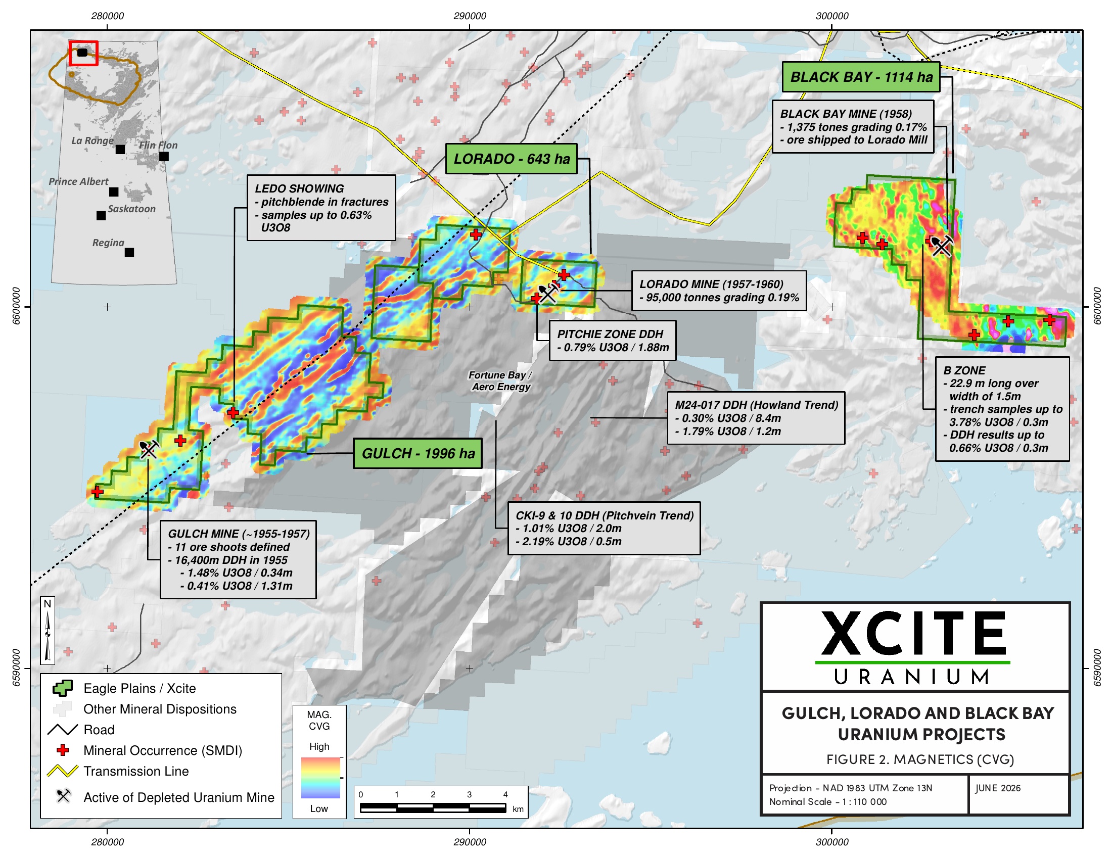 Figure 2. Gulch, Lorado and Black Bay Uranium Projects – Magnetics (CVG)